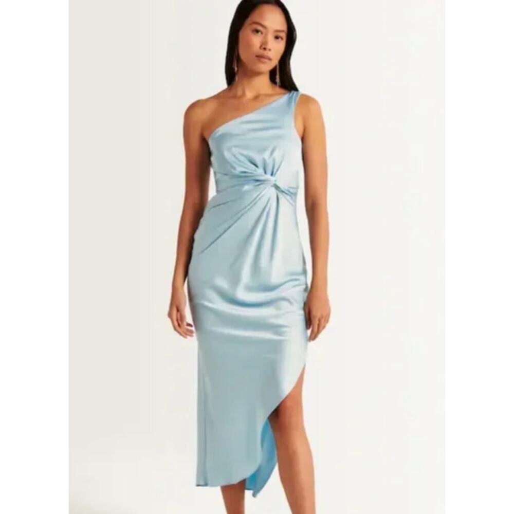 Abercrombie & Fitch Dress Medium Blue Satin One Shoulder Twist Front Formal Hoco